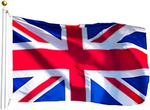 A flag of the united kingdom flying in the wind.